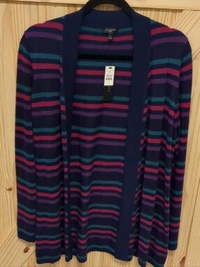 Talbots Striped Open-Front Cardigan